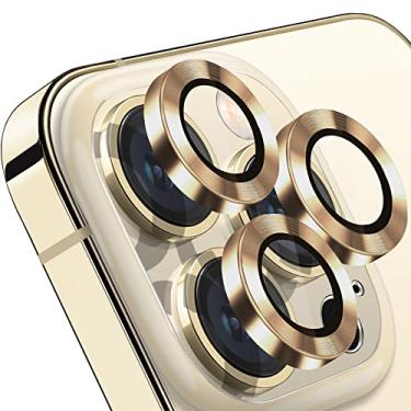 Imagem de Hsefo Compatível com iPhone 14 Pro/14 Pro Max protetor de lente de câmera, capa antiarranhões 9H vidro temperado metal protetor de tela de câmera anel de câmera à prova de choque - 3 peças douradas