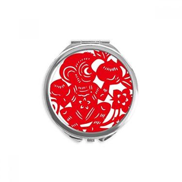 Imagem de Zodiac Macaco Cortado em papel Flores Chinesas Espelho compacto de mão Redondo Portátil Bolso Vidro