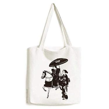 Imagem de Bolsa feminina japonesa de lona com desenho de cavalo e bolsa de compras casual