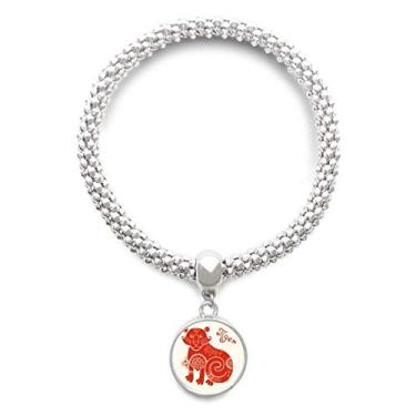 Imagem de DIYthinker Pulseira de prata vermelha com pingente do signo da China, ano do tigre, animal da China, corrente ajustável