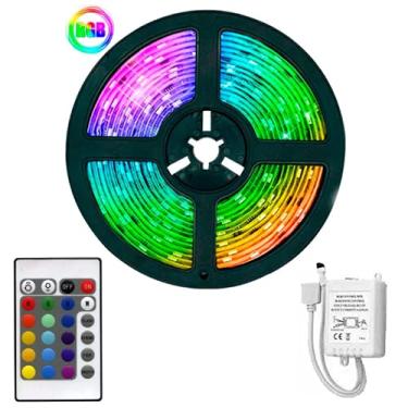 Imagem de Fita Led 5m RGB 5050 Prova D'agua Com Dupla Face + Controlador + Controle Remoto