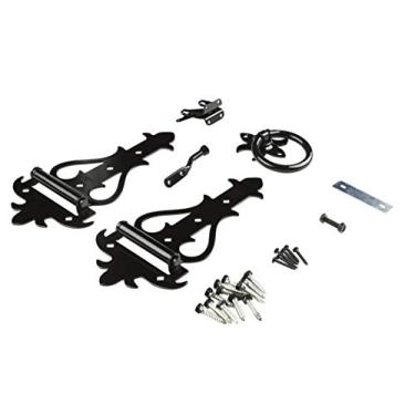 Imagem de Kit de portão rústico N109-318 com trava de portão, dobradiças de portão e puxador de portão da National Hardware, preto