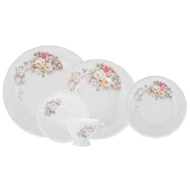 Imagem de Aparelho de Jantar 20 Peças P.Schmidt Clássica Eterna em Porcelana com Xícara de Chá - Branco