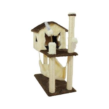 Imagem de Arranhador Casa para Gato com Brinquedo e Poste de Sisal – Creme