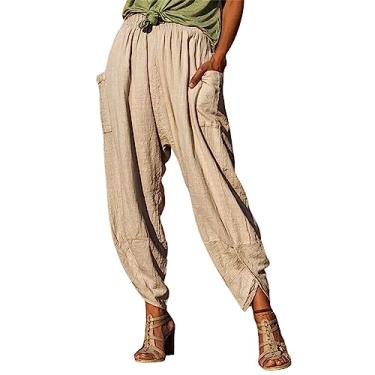 Imagem de Calças sociais formais masculinas calças largas com bolsos calças femininas estilo confortável cintura alta com bolsos, Bege, XG