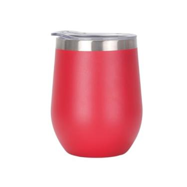 Imagem de Gteller Copo de vinho de aço inoxidável de 340 g com tampa, caneca de viagem com isolamento de parede dupla, perfeita para vinho, café, bebidas, champanhe, coquetéis (vermelho)