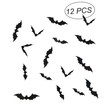 Imagem de Veemoon 12 Unidades Adesivos 3d Guarnição Preta Decoração De Casa Decoração De Halloween Tridimensional Decoração De Morcego De Halloween Dia Das Bruxas Adesivos Decorativos