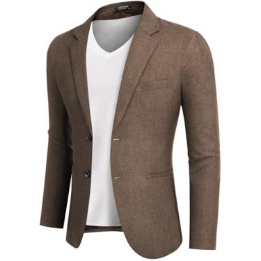 Imagem de COOFANDY Blazer masculino casual slim fit casaco esportivo leve dois botões, Marrom, Large