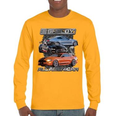 Imagem de Camiseta Shelby All American Cobra de manga comprida Mustang Muscle Car Racing GT 350 GT 500 Performance Powered by Ford, Amarelo, GG