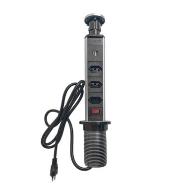 Imagem de Torre Multiplug 3 Tomada e USB de Embutir Bancada  Retrátil