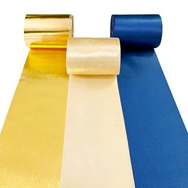 Imagem de Fita de cetim de ouro azul 65,7 yd×1,96 cm de largura azul marinho ouro fita bege para artesanato faça você mesmo embrulho cartão convite pano de fundo de festa casamento despedida de solteira aniversário noivado formatura fita decorações