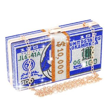 Imagem de WJCD Bolsa de mão para dinheiro com strass, bolsa tiracolo exclusiva para noite, bolsa de ombro, bolsas de dinheiro, bolsa transversal, Azul, Small