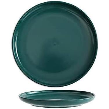 Imagem de Prato de cerâmica para jantar de bife estilo criativo nórdico Talheres ocidentais Prato doméstico Prato de sobremesa Prato de café da manhã Salada Prato de pizza, verde escuro, 10 polegadas