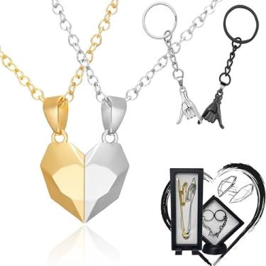 Imagem de Colar em forma de coração magnético combinando casal e chaveiro de promessa rosa e caixa de exibição de efeito transparente flutuante relacionamento bff, Aço inoxidável, Sem Pedra Preciosa