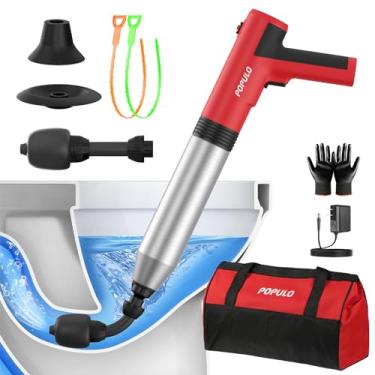 Imagem de POPULO Desentupidor elétrico - Encanador de um segundo para desentupimento de dreno de alta pressão no vaso sanitário, banheiro, ralo de chão, esgoto e tubulação | Êmbolo de vaso sanitário versátil