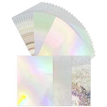 Imagem de Cinvo Pacote com 30 cartões holográficos metálicos, brilhantes, iridescentes A4, folhas de papel espelhado, placa refletiva para fazer cartões, álbuns, pôster, decoração de festa, faça você mesmo