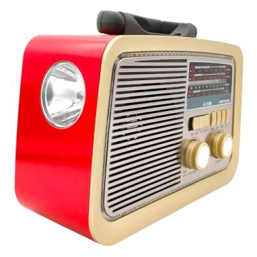 Imagem de Rádio AM FM Retrô Vintage Portátil Bluetooth Bateria Recarregável Bivolt 110v 220v A-3188 Antigo a Tomada e Pilha com Lanterna Univerza (Vermelho)
