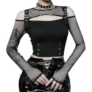 Imagem de Camiseta regata feminina Y2K Gothic Skull Crop Top sem mangas de malha sexy para festa rave clubwear, Preto, B, G