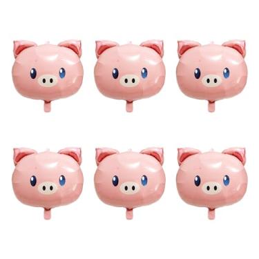 Imagem de Deermon Big Pink Piggy Head Balloons, 6 Pack Pig Shaped Woodland Cartoon Animal Balloons For Jungle Farm Zoo Safari Theme Backdrop Kids Birthday Baby Shower Party Decorations Supplies