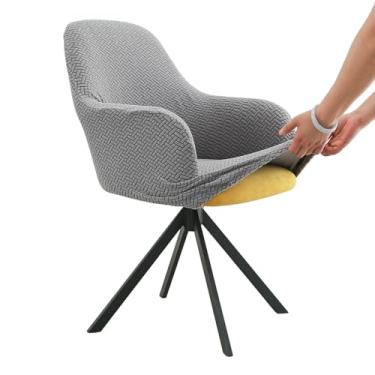 Imagem de Iauddy Capa de cadeira de jantar com destaque para poltrona giratória para escritório, capa deslizante para cadeira de escritório com braços para sala de estar (1, cinza/jacquard)