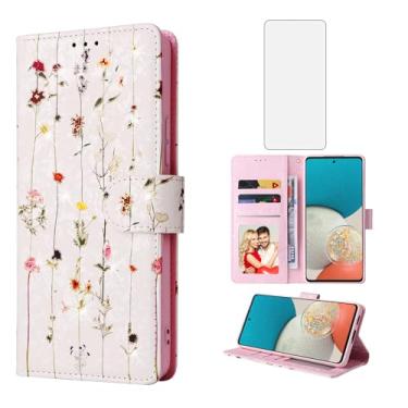 Imagem de Asuwish Capa de celular para Samsung Galaxy A53 5G carteira celular com protetor de tela de vidro temperado porta-cartão de flor suporte A 53 G5 53A SM A536U 6,5 polegadas 2022 mulheres homens flores