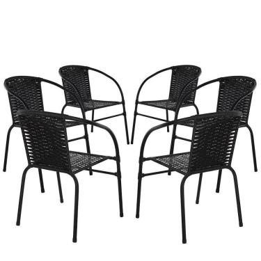 Imagem de Kit 6 Cadeiras Happy Hour Artesanal Aço Carbono E Fibra Sintética Preta