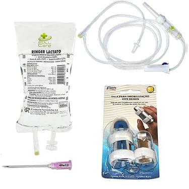 Imagem de 10 Ringer Lactato 500ml Kit Fluidoterapia completo Equipo Agulha e Tala de dedos