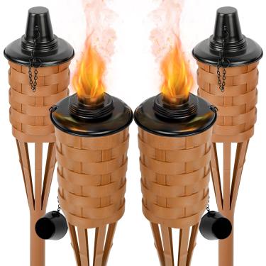 Imagem de LUFECHO 4 maçaricos de citronela ao ar livre, tochas de mosquito ao ar livre, maçaricos de bambu sintético, tochas de jardim ao ar livre citronela para iluminação, tochas de jardim portáteis de queima