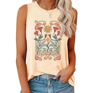 Imagem de Camiseta regata feminina On Cruise Time coqueiro para férias de verão, sem mangas, casual, praia, praty, camiseta estampada, Flores - bege, XGG