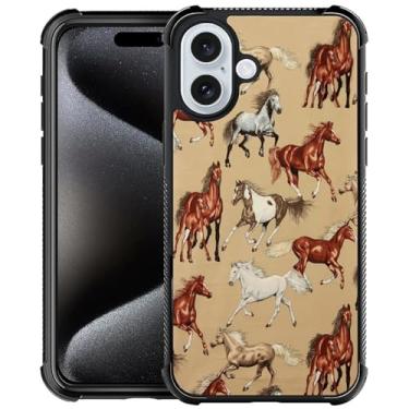 Imagem de TAMEFOX Capa compatível com iPhone 16, Cavalos Galopantes, Capa para iPhone 16, Quatro Cantos com Para-Choque, Antiderrapante, Antiqueda, Capa Protetora para iPhone 16