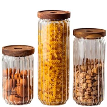 Imagem de Kit Potes Cozinha Com Tampa Hermética Acácia 800l 1100l 1400l Porta Mantimento Alimento Grão Café Macarrão