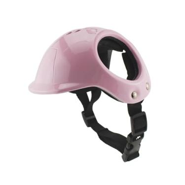 Imagem de UGPLM Capacete para animais de estimação, boné de ciclismo, design confortável com furo duplo, capacete para cães e gatos, capacete para corgi, yorkshire, Rosa