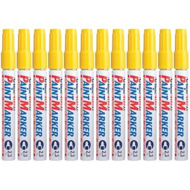Imagem de Artline Marcadores de tinta 400XF para madeira, plástico, metal e tela, marcadores permanentes para aplicações externas/internas, marcadores de tinta opaca com ponta de bala de 2,3 mm - amarelo,