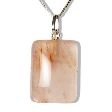 Imagem de Colar Cabochão Retângulo Aragonita Raio Laranja Prata 950 - Cristaisde