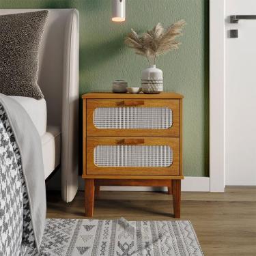 Imagem de Mesa de Cabeceira 2 Gavetas Santorini Nature 45 Cm Palhinha Indiana - 