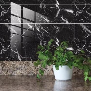 Imagem de Placa Adesiva Parede Piso Painel Mármore Preto Vinílico Premium Autoco