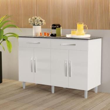 Imagem de BALCÃO BUFFET MAD. ALTO 4 PORTAS + 2 GAVETAS MODERNO COR BRANCO BRILHO