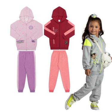 Imagem de Kit 2 Conjunto Moletom Infantil Zíper Flanelado Inverno Top - Aymee, C