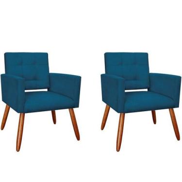 Imagem de Kit 2 Poltronas Decorativa Camila Suede Azul Marinho Pés Madeira Ms De