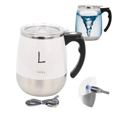 Imagem de daasigwaa Caneca recarregável com agitação automática - copo magnético elétrico de aço inoxidável para escritório/cozinha/viagem/café em casa/chá/chocolate quente/leite - 390 ml/374.2 g (branca)