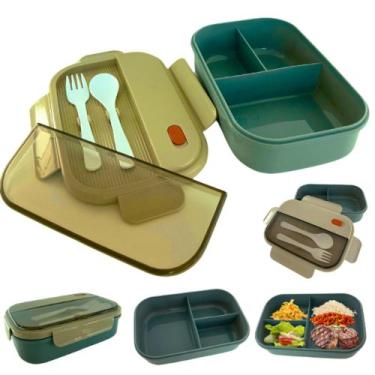 Imagem de Marmita C Trava+ Talher Plástico Hermética Vasilha Lancheira - Clink 