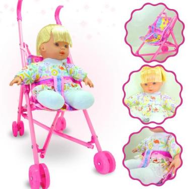 Imagem de Carrinho + Boneca Brinquedo Rosa Bebe Menina Reborn Infantil - Super99