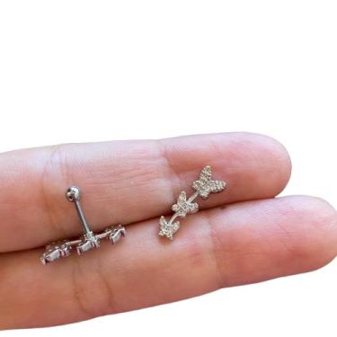 Imagem de Piercing Orelha Trio Borboleta Cluster Lóbulo Cartilagem - RaraSteel P
