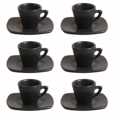 Imagem de Jogo de Xícaras De Café em Cerâmica Preto Matte Fosco Premium 60ml Com