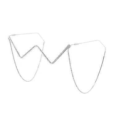 Imagem de Naimo Sem lente decoração diamante meia armação de óculos retrô cristal metal armação V óculos sem lente, Moldura de diamante com corrente, One Size