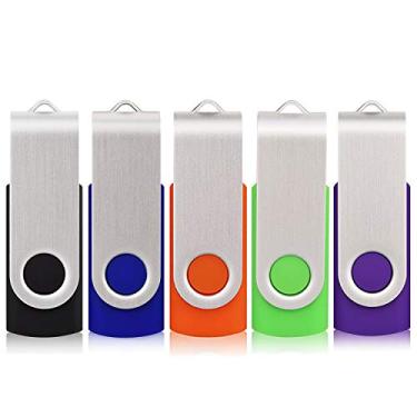 Imagem de Flash Drive 16 GB, pacote com 5 unidades USB 2.0 giratórias, pen drive de memória, pendrive, zip drive para armazenamento de dados, preto/azul/laranja/verde/roxo (16G, 5 peças de cores mistas)