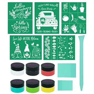 Imagem de DGAGA Estêncil de tela de seda de primavera, estêncil autoadesivo, estêncil de malha reutilizável, estêncil de giz de jardim, tinta de cola de giz em placas de madeira, tecido, decoração de casa faça você mesmo