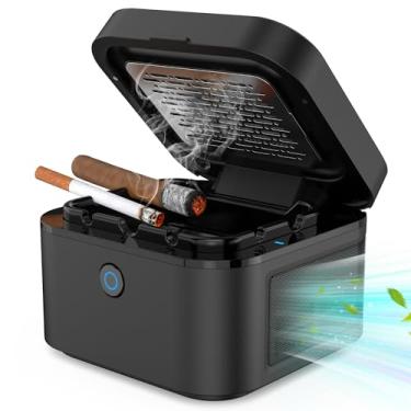 Imagem de Cinzeiro portátil sem fumaça com tampa, mini cinzeiro à prova de cheiro para carro, lixeira destacável, cinzeiro elétrico de mesa recarregável por USB para viagens ao ar livre, escritório em casa