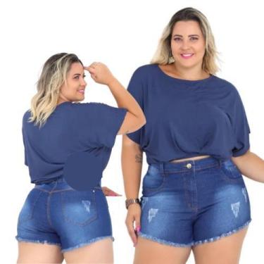 Imagem de Shorts Jeans Feminino Plus Size - La RosaFlor, 52, Azul