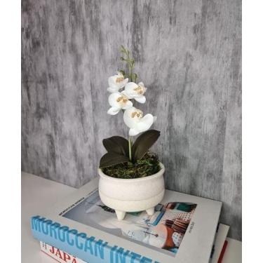 Imagem de Arranjo De Mini Orquídea Branca Vaso Bege Claro Redondo - FLORESCER DE